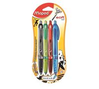 MAPED 4 Stylos-bille Soft Ball Médium Rétractables Assortis