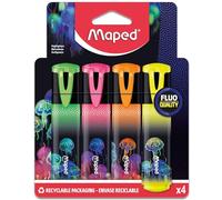 Maped Surligneurs Deepsea Paradise – Pointe biseautée – Pack 4 couleurs Rose, Orange, Jaune, Vert