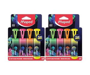 Maped - 4 surligneurs Deepsea Paradise - Surligneurs Pointe Biseautée - Pochette de 4 surligneurs Rose, Orange, Jaune, Vert (Lot de 2)