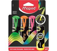 Maped Surligneurs Fluo Peps Flex – 4 pièces – Pointe douce flexible – Jaune/Vert/Rose/Orange