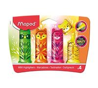 Maped Surligneurs Fluo’Peps MINI CUTE – Petits surligneurs de poche en forme d'animaux, 4 couleurs