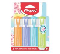 Maped - 4 surligneurs Pastel - Pointe biseautée, longue durée - Orange, Violet, Bleu, Vert