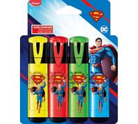 Maped Surligneurs Superman 4 pièces – Pointe biseautée, longue durée, Jaune Rouge Vert Bleu