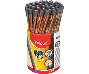 Maped - 46 crayons graphite Black’Peps Jumbo HB embout peint - Crayons graphite corps triangulaire large - Pot de 46 crayons à papier
