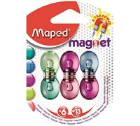 Maped - 6 Aimants Translucides Colorés - Idéal pour Tableaux Magnétiques - Très Grande Force d'Attraction - Aimants Surpuissants - Bleu, Vert, Violet, Rose et Jaune