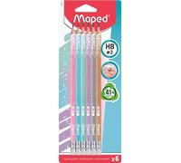 6 Crayons à papier HB embout gomme MAPED Glitter Deco Pastel