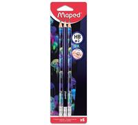 Maped - 6 Crayons Graphite HB2 DEEPSEA PARADISE - Embout Gomme - Crayons à Papier avec une Forme Triangulaire Ergonomique