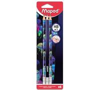 Maped – Crayons à papier Deepsea Paradise HB – 6 crayons, embout gomme, triangulaire, mine résistante