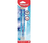 Maped - 6 Graphites Arctic Vibes HB avec Gomme - Crayons à Papier Forme Triangulaire - Mine Résistante et Facile à Tailler