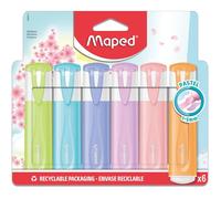 Maped - 6 Surligneurs Pastel - Pointe Biseautée - Surligneurs Longue Durée pour Usage Scolaire et Professionnel - Orange, Violet, Bleu, Rose, Lilas et Vert Pastel