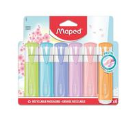 Maped - 6 Surligneurs Pastel - Pointe Biseautée - Surligneurs Longue Durée pour Usage Scolaire et Professionnel - Orange, Violet, Bleu, Rose, Lilas et Vert Pastel