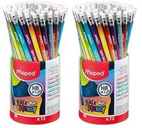 Maped - 72 Crayons Graphite Black’Peps Energy HB Embout Gomme - Crayons à Papier avec Messages Inspirants - Pot de 72 Crayons à Papier Fantaisie (Lot de 2)
