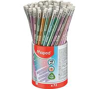 Maped - 72 Crayons Graphite HB Black’Peps GLITTER avec Gomme - Corps décoré pastel à paillettes - Forme Triangulaire Ergonomique - HB n°2-6 couleurs pastels