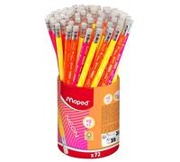 Maped - 72 Crayons Graphite HB2 NEON- Crayons à Papier FSC HB Embout Gomme - Forme Triangulaire Ergonomique - Mine Résistante