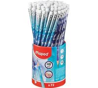 Maped - 72 Graphites Arctic Vibes - Crayons HB Embout Gomme - Forme Triangulaire Confortable - Mine Résistante - Pot pour les écoles
