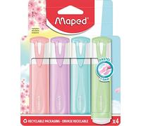 Maped 742546 Surligneurs Pastel Pointe Biseautée pour Trait de 1 à 5mm - Lot de 4 Couleurs Assorties