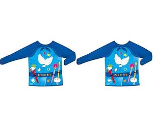 Maped 8201410 Tablier de Protection Peinture Color'Peps SUPER HEROS pour Enfants de 4 à 8 ans, de 102 à 128 cm - Facile à Mettre et à Laver Bleu à Motifs, Noir (Lot de 2)