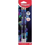MAPED 851809 Crayon BLACK'PEPS DEEPSEA PARADISE - HB avec gomme, blister de 3 pièces