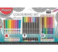 Maped 897417 33 pièces Kit de coloriage Y Compris Brosse, pointes Feutre Fineliner stylos, crayons de couleur et taille-crayon en métal