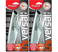 Maped - Agrafeuse Métal Universal - Compatible Agrafes N°24/6 et 26/6 - Capacité 25 Feuilles - Avec 400 Agrafes 26/6 Incluses (Lot de 2)