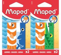 Maped ANIMAL Lot de 2 gommes - Gomme à crayon pour l'école et la trousse à crayons, compacte avec un fort pouvoir effaçable, format rectangulaire, motif animal amusant pour enfants, fournitures
