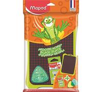 Maped Ardoise à craie 20x28 cm noire uni/quadrillé – avec taille-crayons, boîte éponge, craie bleue