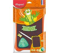Maped - Ardoise Scolaire Graphite avec Éponge + Boîte 10 Craies Blanches - Ardoise Noire Double Face, Unie et Quadrillée - Dessin, Calcul et Écriture - Coloris Aléatoire Vert ou Rouge
