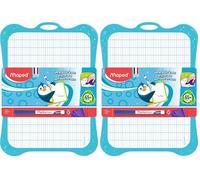 MAPED Ardoise effaçable Blanche Unie/Quad 20x28cm avec accessoires (Lot de 2)