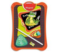 MAPED Ardoise graphite avec 1 éponge et 1 boite de 10 craies blanches. Coloris assortis vert et orange
