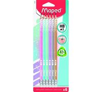 maped Black Peps Crayons HB couleurs assorties et paillettes avec gomme, 6 pcs.