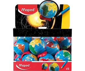 Maped Boîte de 10 taille-crayons 1 trou en forme de globe terrestre Présentoir inclus