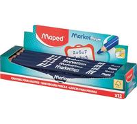 MAPED - Boite de 12 Crayons bleus pour Ardoise Marker'peps Wood + Taille-Crayons - Format Jumbo, Corps Triangulaire - Mine Grasse, Bois FSC - Effaçables à Sec - Bleus