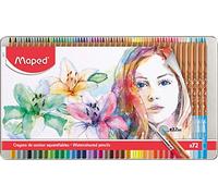 MAPED Boite Métal de 72 Crayons de Couleur Artistes Aquarellables avec Pinceau