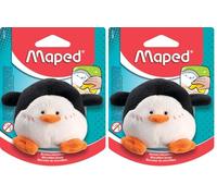 Maped - Brosse Peluche Pingouin en Microfibre - Éponge Effaceur Ardoise - Brosse Tableau Blanc - Lavable en machine - à Partir de 3 ans (Lot de 2)