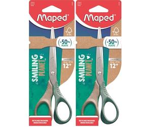 Maped - Ciseaux Shape Smiling Planet - Ciseaux Responsables - Stabilité et Précision - Anneaux 50% Fibre de Bois Certifié FSC - Ergonomie 3D - Lame 16cm en Acier Inox (Lot de 2)