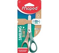 Maped - Ciseaux Smiling Planet Vivo durables de 12 cm - Poignées en plastique composite fibre de bois en matériau certifié FSC - Lames en acier inoxydable - Anneaux de poignée en forme de 3D