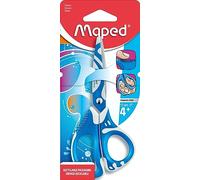 Maped - Ciseaux Zenoa Fit 13 cm avec Anneaux Asymétriques Intérieur Souple - Lamelles Décorées et Amorties Anti-Douleur - Scolaires dès 4 Ans - Bleu