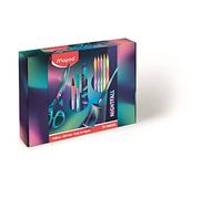 Maped - Coffret Cadeau 11 Pièces Nightfall - 1 Ciseaux + 1 Taille-Crayon + 1 Crayon Graphite + 2 Feutres Pointe Fine + 1 Stylo 4 Couleurs Twin Tip + 5 Crayons De Couleur