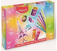 Maped - Coffret Cadeau 12 Pièces Mini Cute - 1 Ciseaux + 1 Taille-Crayon + 1 Gomme Pyramide + 6 Crayons de Couleurs + 2 Surligneurs + 1 Rouleau de Masking Tape