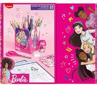 Maped - Coffret Cadeau de Coloriage Barbie - Crayons, Feutres, Taille-Crayons, Ciseaux 13cm, Gomme, Stickers, Pot à Crayons - Licence Barbie Officielle