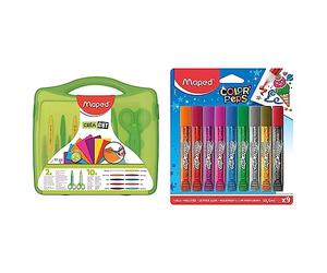 Maped - Coffret Ciseaux Cranteurs pour Découpe Créative - Mallette avec 2 Paires de Ciseaux + 10 Lames Interchangeables & Color'Peps Tubes de colle Pailletées - 9 Tubes de 10.5 ml Coloris Assortis