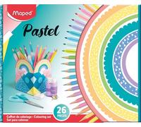 Maped - Coffret Coloriage 26 pièces pour Enfants 12 crayons de couleur, 10 feutres, 1 ciseau, 1 Taille-Crayons, 3 gommes, 1 compas