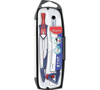 Maped Coffret Compas Maped Stop System 3 pièces - Système de Verrouillage Breveté - Tracé Parfait - Avec Sécurité Protège Pointe et Mine - Compas Mine + Bague Universelle + Étui-Mines - Dès 10 Ans