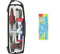 Maped - Coffret Compas Maped Stop System 5 pièces - Compas Mine + Bague + Porte-mine 0.5 mm & Kit de Traçage INCASSABLE 4 pièces, Bleu