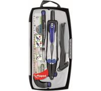Maped Coffret Compas Technic 7 pièces - Compas Mine + Allonge + Bague Universelle + Crayon + Porte-Mine 0,5mm + Taille-mines +Etui-mines - Compas Branches Pliables et Blocage des Branches