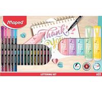 Maped – Coffret d'écriture Lettering 22 pièces – 16 feutres 0,4 mm + 6 surligneurs pastel