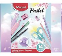 Maped - Coffret d'Écriture Pastel 14 Pièces - Crayons Graphite HB + Taille-Crayon + Surligneurs + Feutres d'Écriture + Ciseaux 16cm + Gomme Blanche