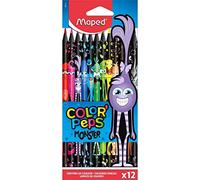 Maped Crayons de couleur Color’Peps Monster – couleurs vives, mine résistante – Pochette 12 pièces