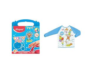 Maped Color'Peps 4 Pots de Peinture Doigt pour Bébé et Enfant dès 1 an & Color'Peps Tablier de Protection pour Enfant de 18 mois à 5 ans - Peinture et Loisir Créatif - Imperméable
