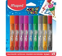 Maped Color'Peps Colle Pailletée 9 Tubes 10,5 ml Effet Brillant Couleurs Assorties